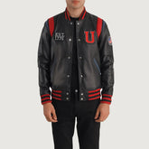 USA Black Leather Varsity Jacket for men